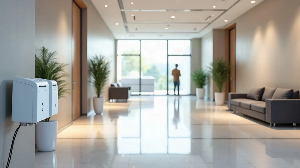 office lobby after commercial disinfecting services - clean, welcoming, and fresh with polished surfaces and touchless sanitizer stations